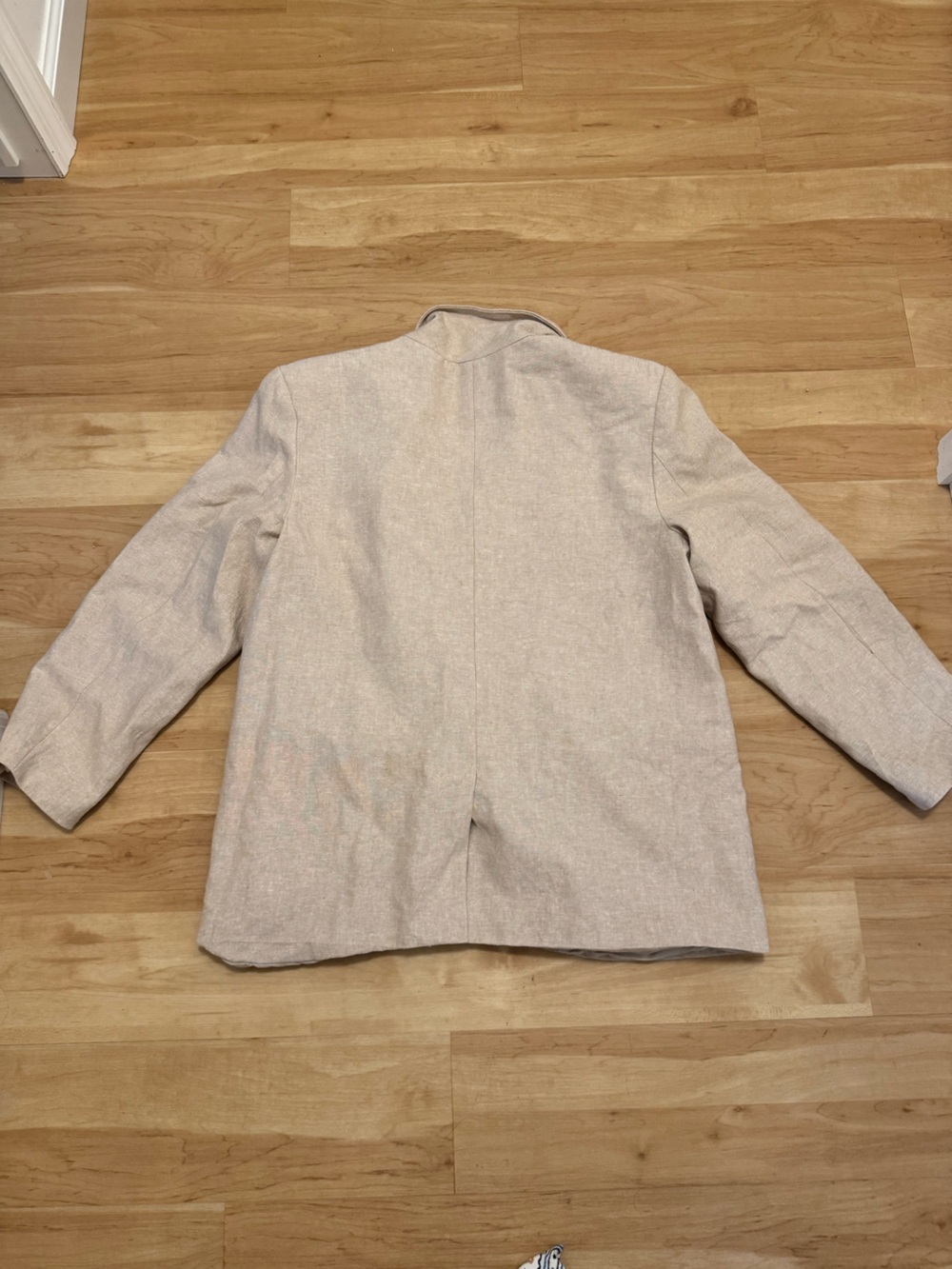 Old Navy Linen Beige Double-Breasted Blazer Jacket with Tortoise Buttons Large - Picture 2 of 5